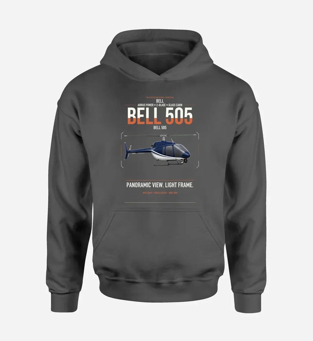 Bell 505 design on dark gray double-side hoodie, single-side print