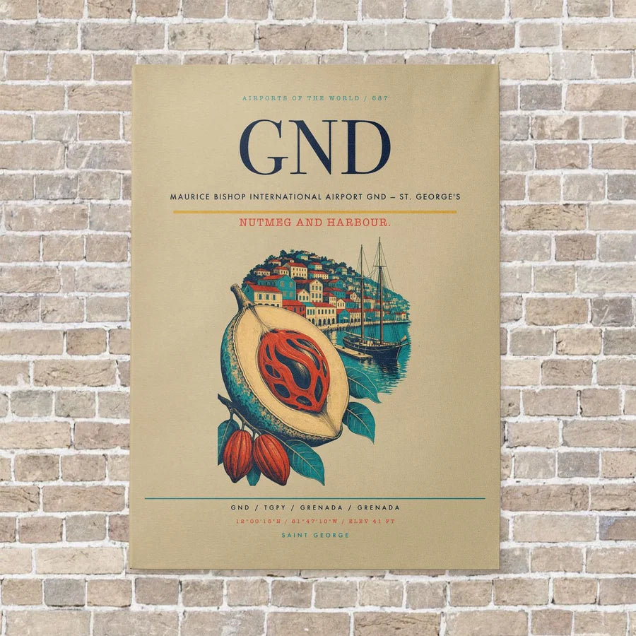 Maurice Bishop International Airport GND — St. George's vertical canvas print - no frame - beige background