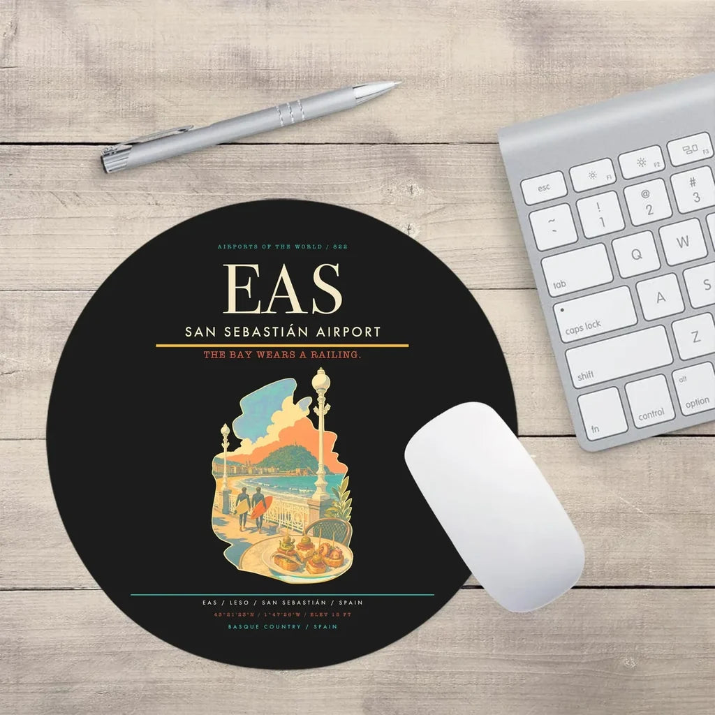 San Sebastián Airport (EAS) design on black round mouse pad