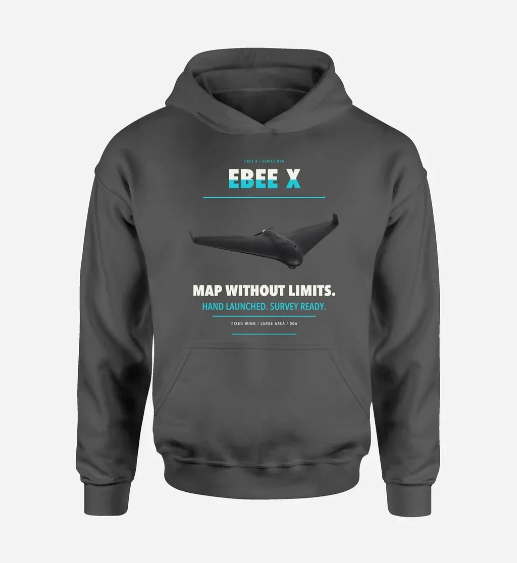 AgEagle eBee X design on dark gray hoodie single side