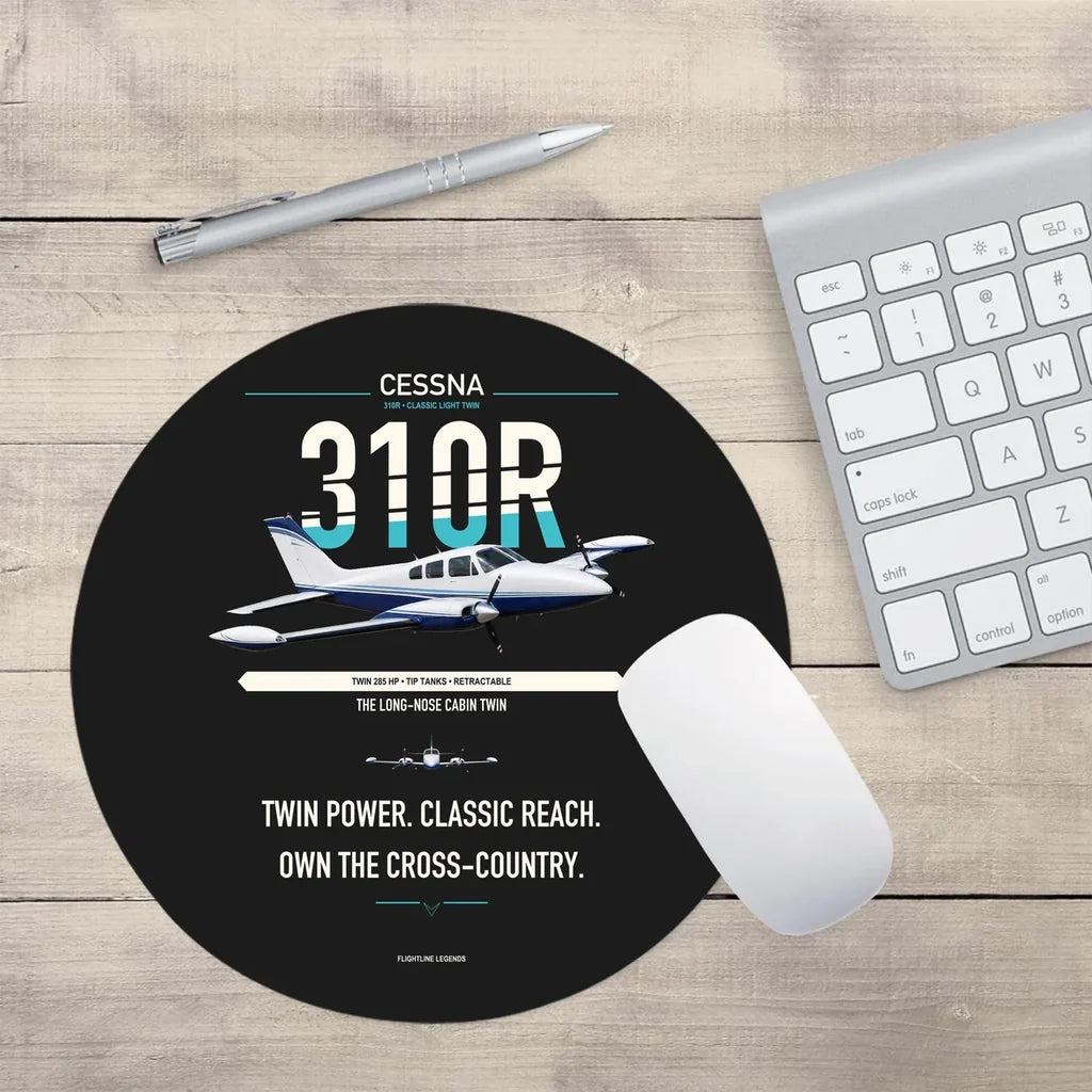 Cessna 310R design on black round mouse pad