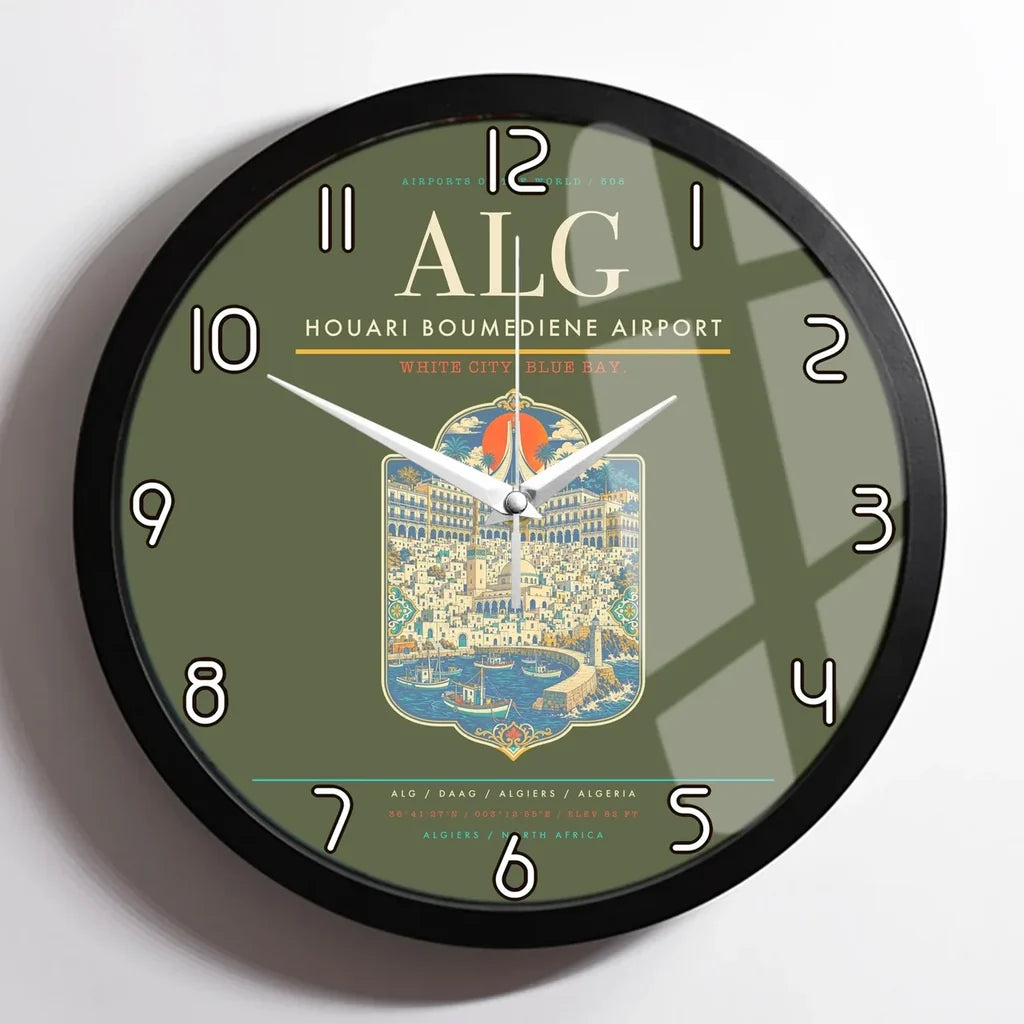 Houari Boumediene Airport ALG Wall-Clock Framed - Green Army