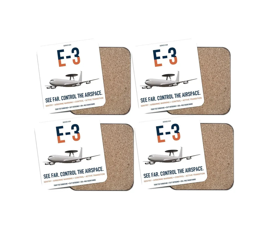 E-3 Sentry AWACS design on white 4 pieces set coaster