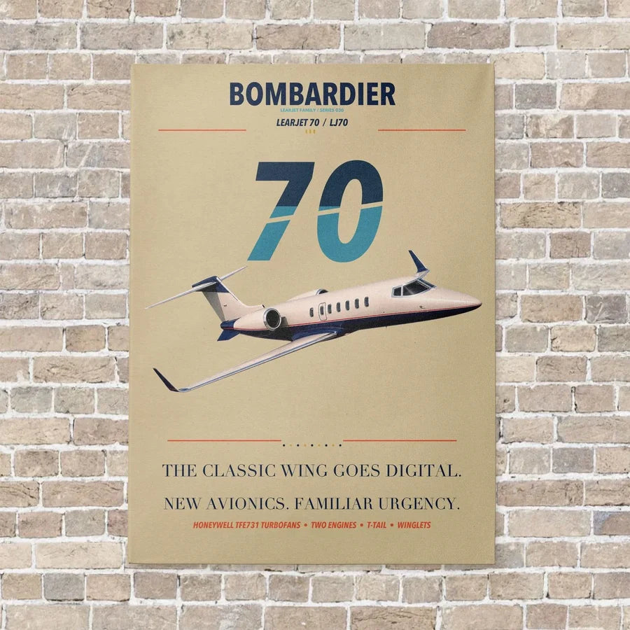 Bombardier Learjet 70 vertical canvas print - no frame - beige background
