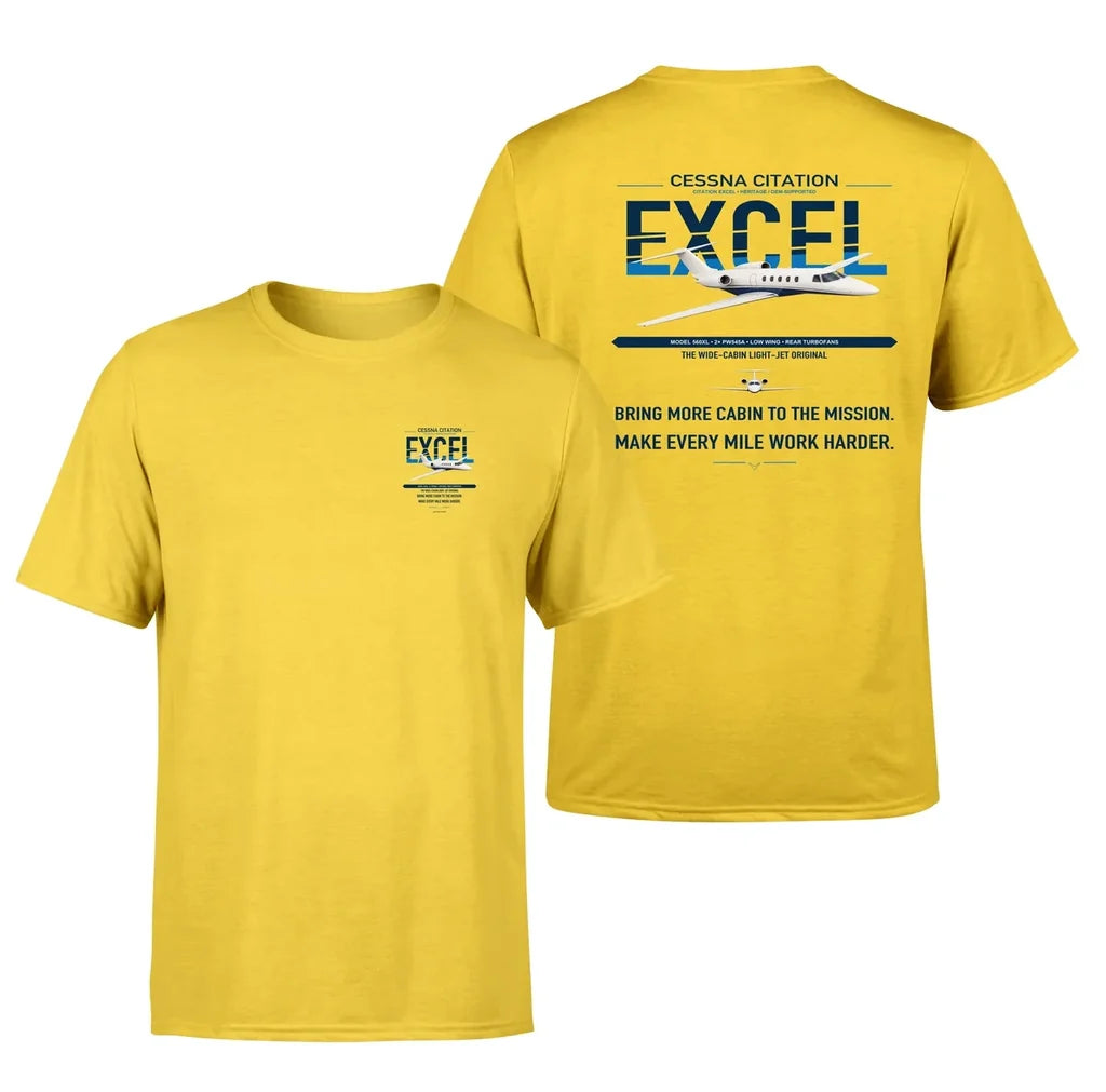 Cessna Citation Excel design on yellow double-side t-shirt, double-side print