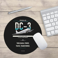 Thumbnail for Douglas DC-3 design on black round mouse pad