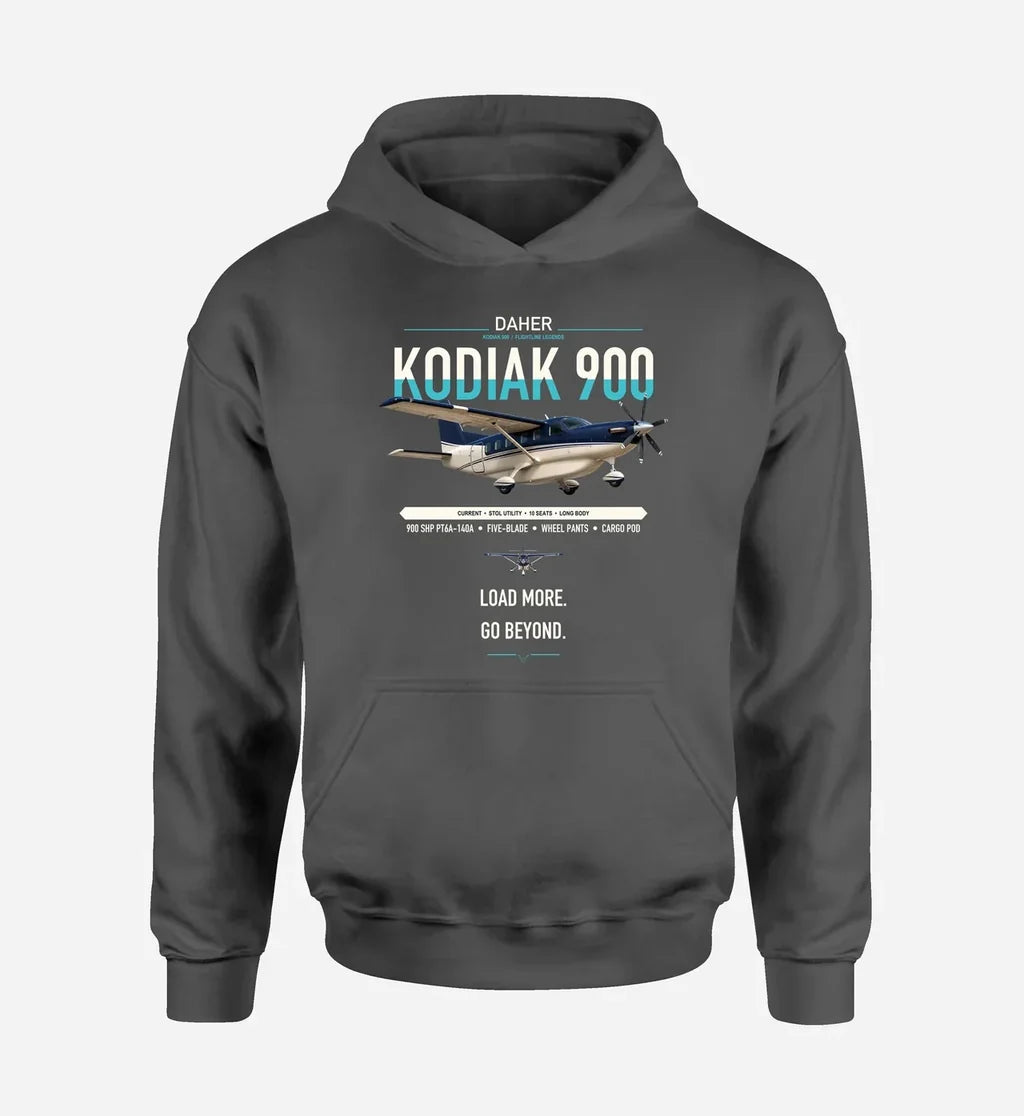 Daher Kodiak 900 design on dark gray double-side hoodie, single-side print