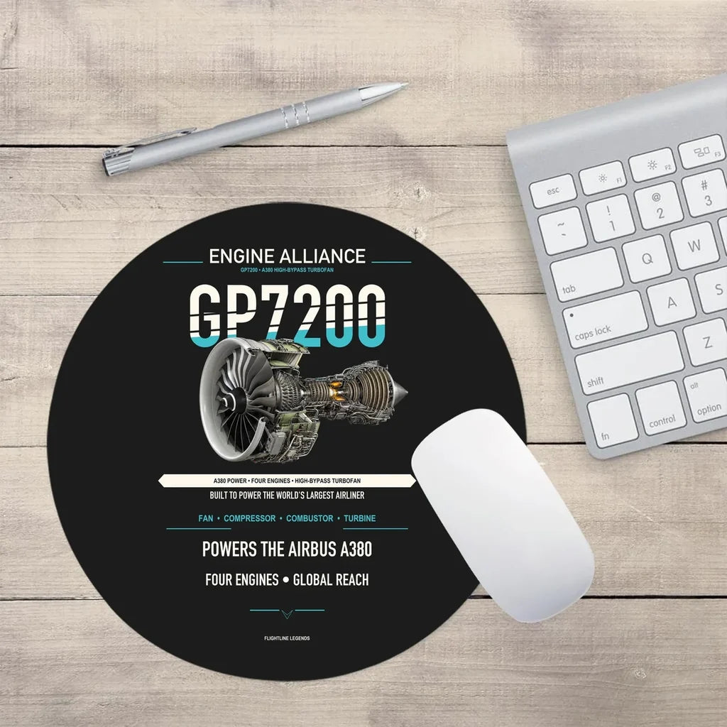 GP7200 design on black round mouse pad