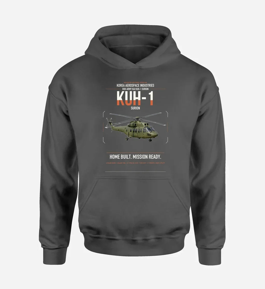 Korea Aerospace Industries KUH-1 Surion design on dark gray double-side hoodie, single-side print