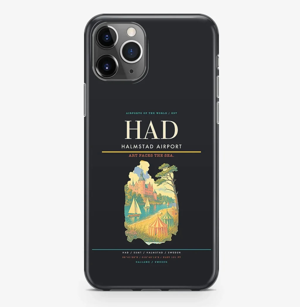 Halmstad Airport (HAD) design on black iPhone 16 Pro MagSafe case