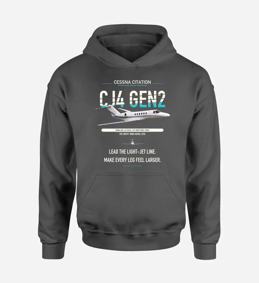 Cessna Citation CJ4 Gen2 design on dark gray double-side hoodie, single-side print