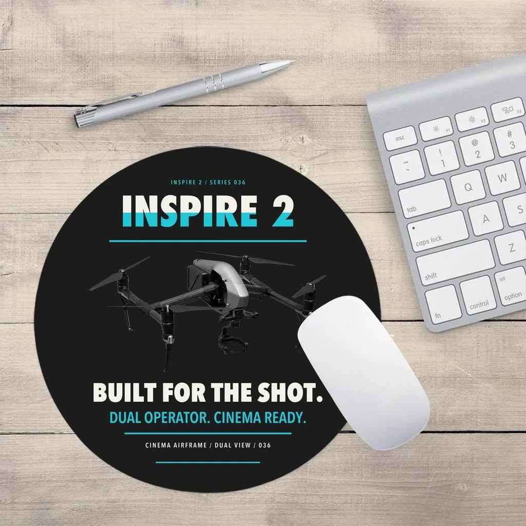DJI Inspire 2 design on black round mouse pad