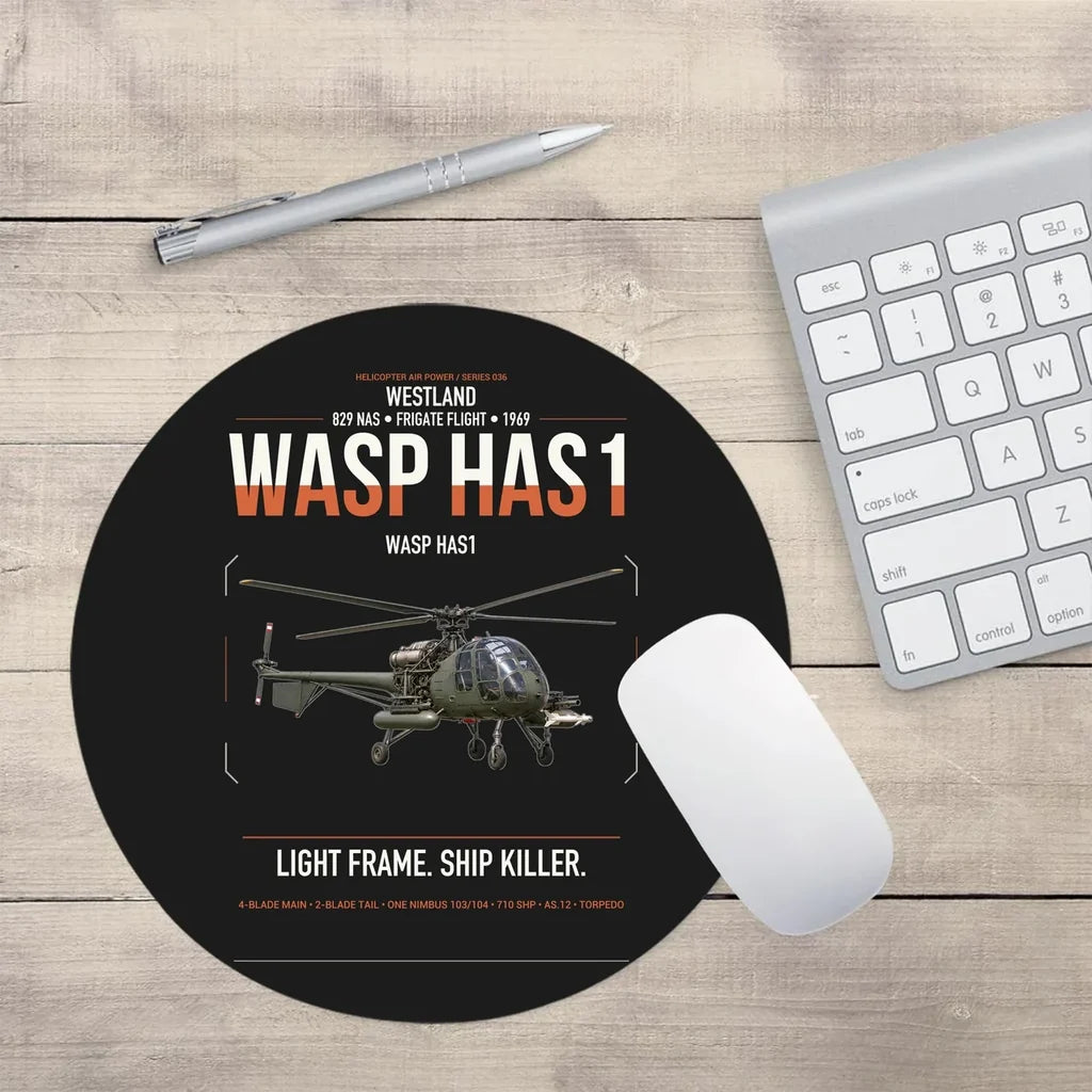 Westland Wasp HAS1 design on black round mouse pad