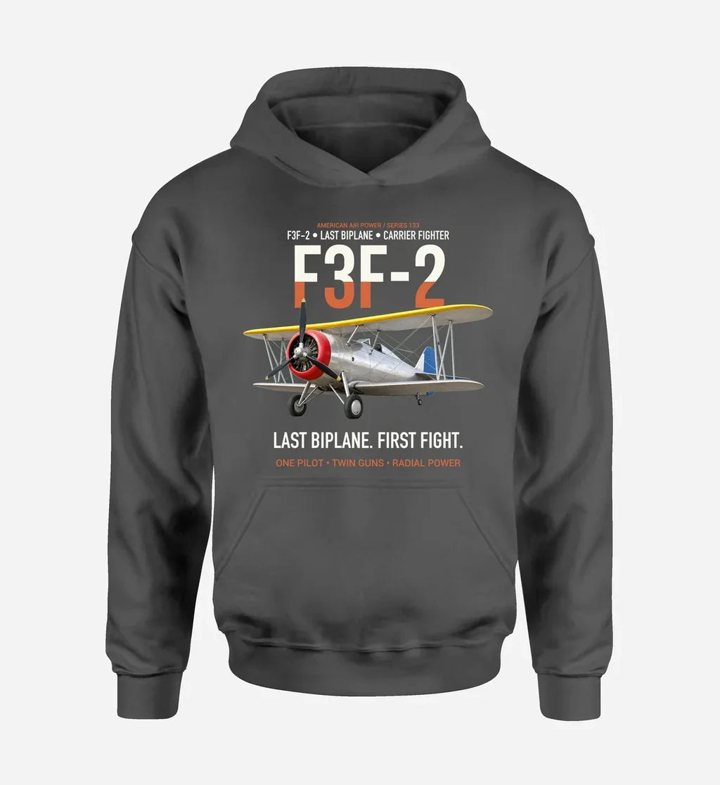 F3F-2 LAST BIPLANE design on dark gray hoodie single side
