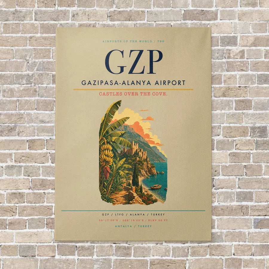 Gazipasa-Alanya Airport GZP vertical canvas print - no frame - beige background