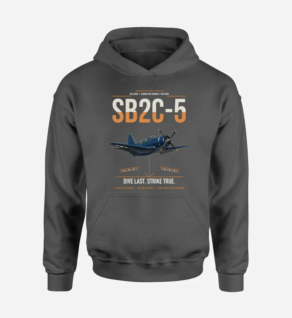 SB2C-5 Helldiver design on dark gray double-side hoodie, single-side print