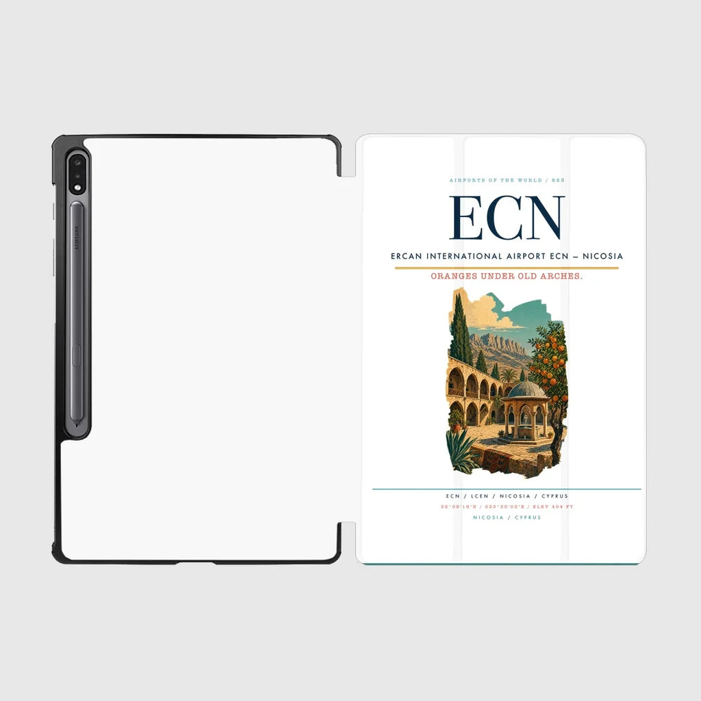 Ercan International Airport (ECN) design on white samsung tablet tablet case