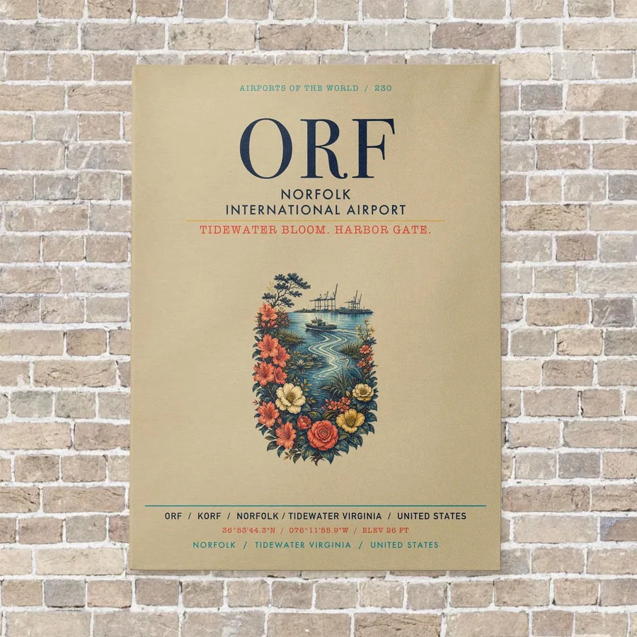 Norfolk International Airport ORF vertical canvas print - no frame - beige background