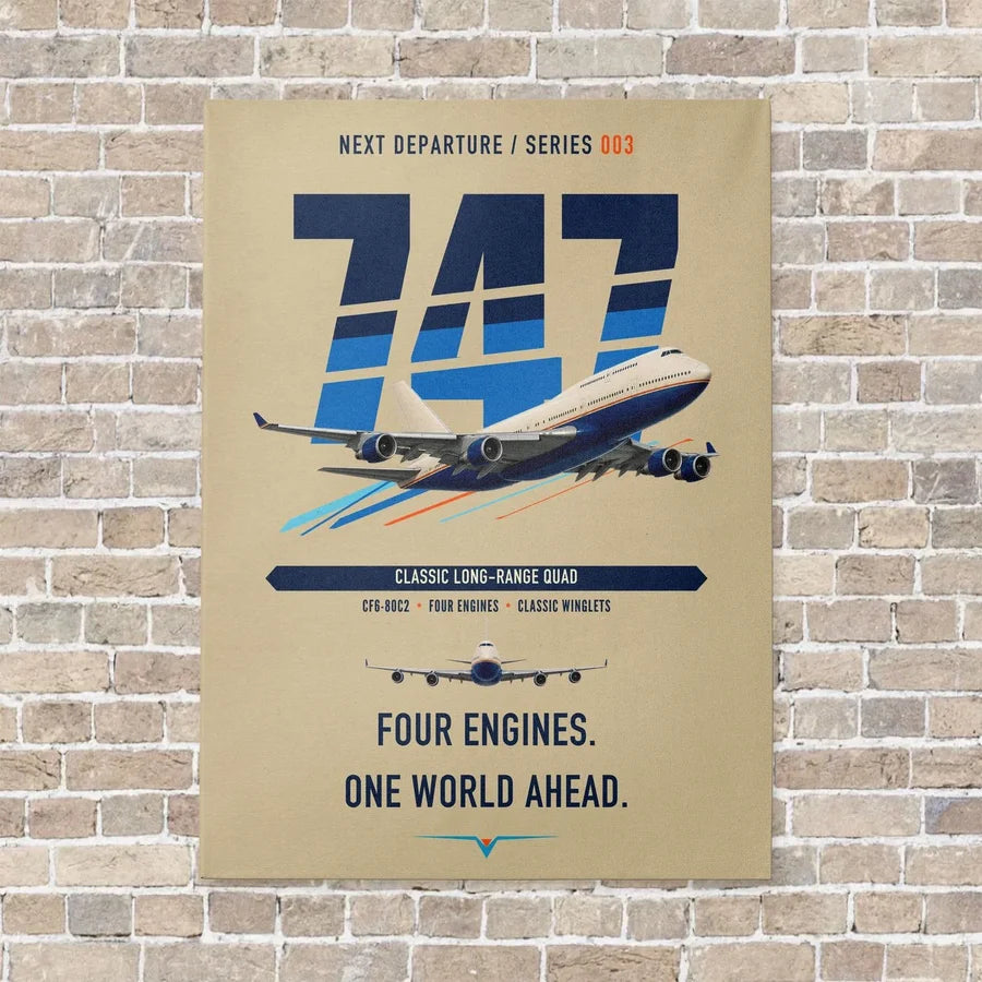 Boeing 747-400 vertical canvas print - no frame - beige background