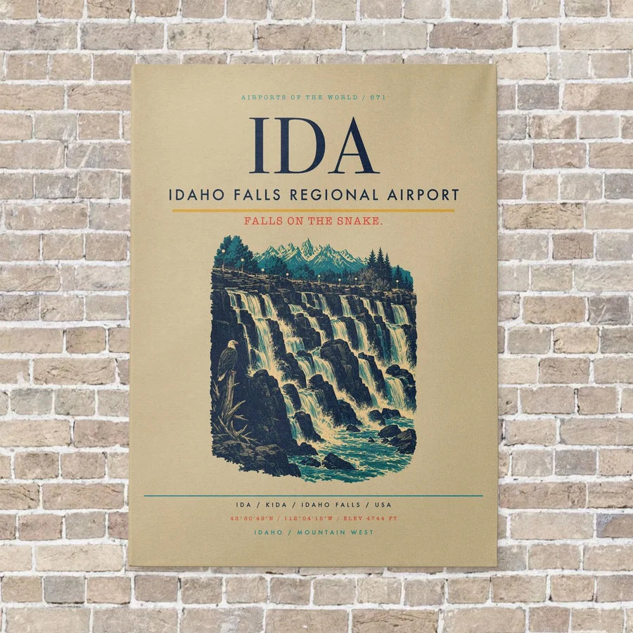 Idaho Falls Regional Airport IDA vertical canvas print - no frame - beige background