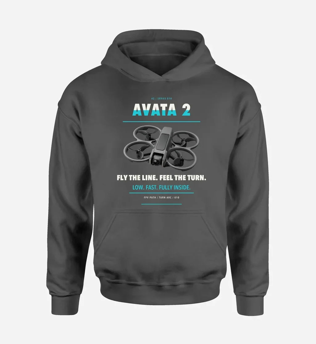 DJI Avata 2 design on dark gray hoodie single side