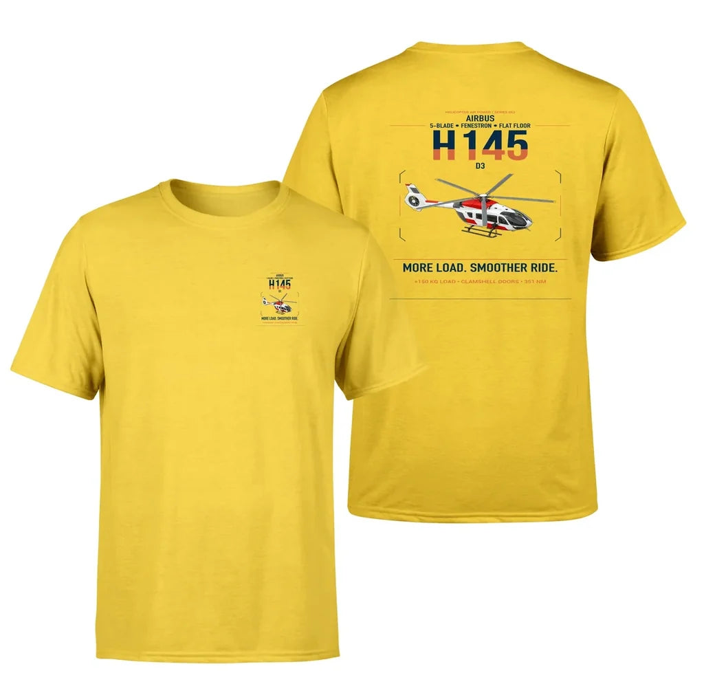 Airbus H145 D3 design on yellow t-shirt, double-side print