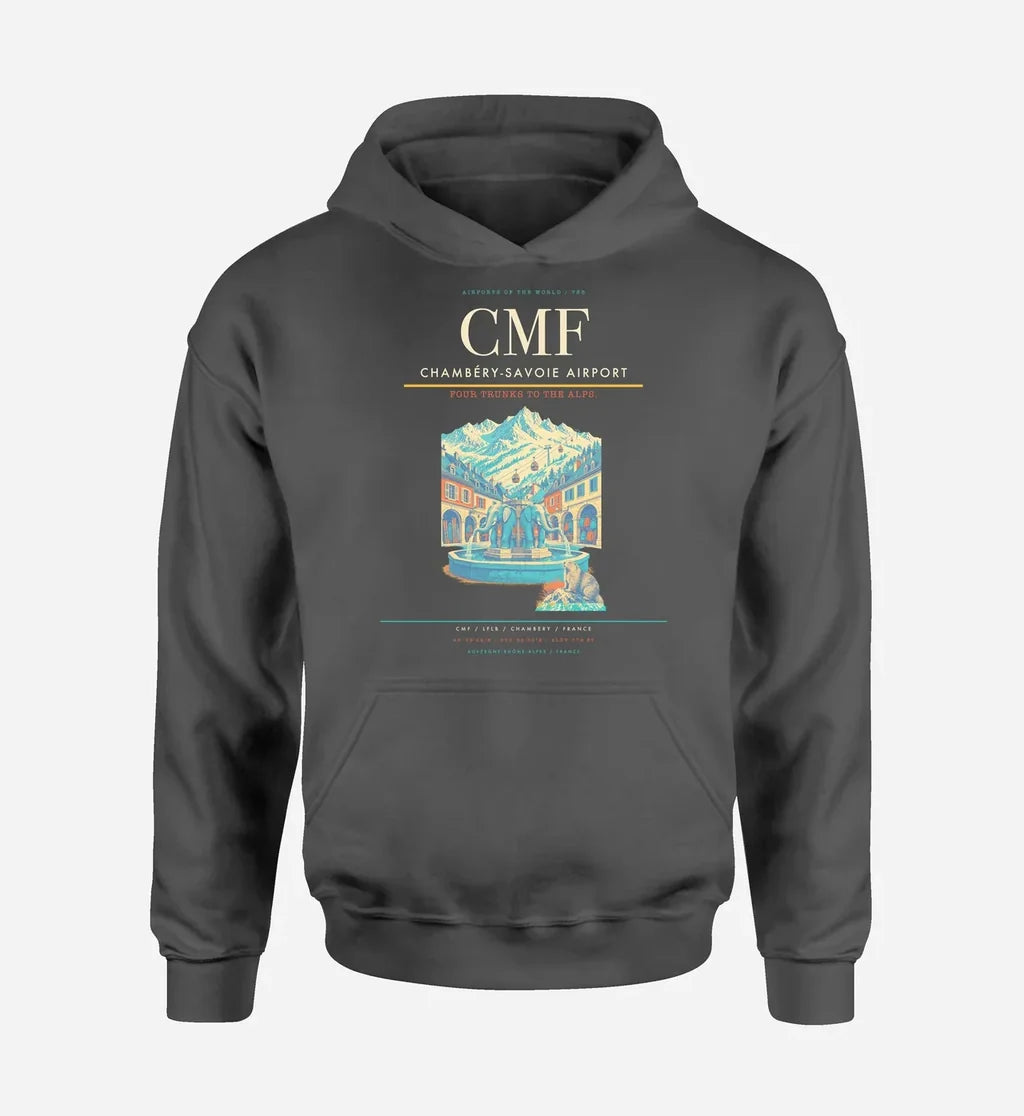 Chambéry-Savoie Airport (CMF) design on dark gray hoodie single-side print