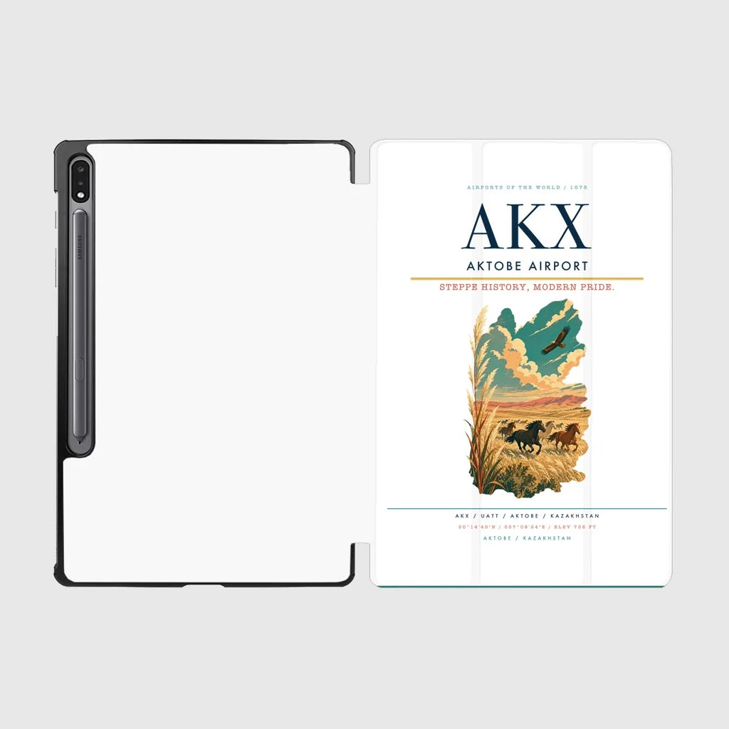 Aktobe Airport (AKX) design on white samsung tablet tablet case