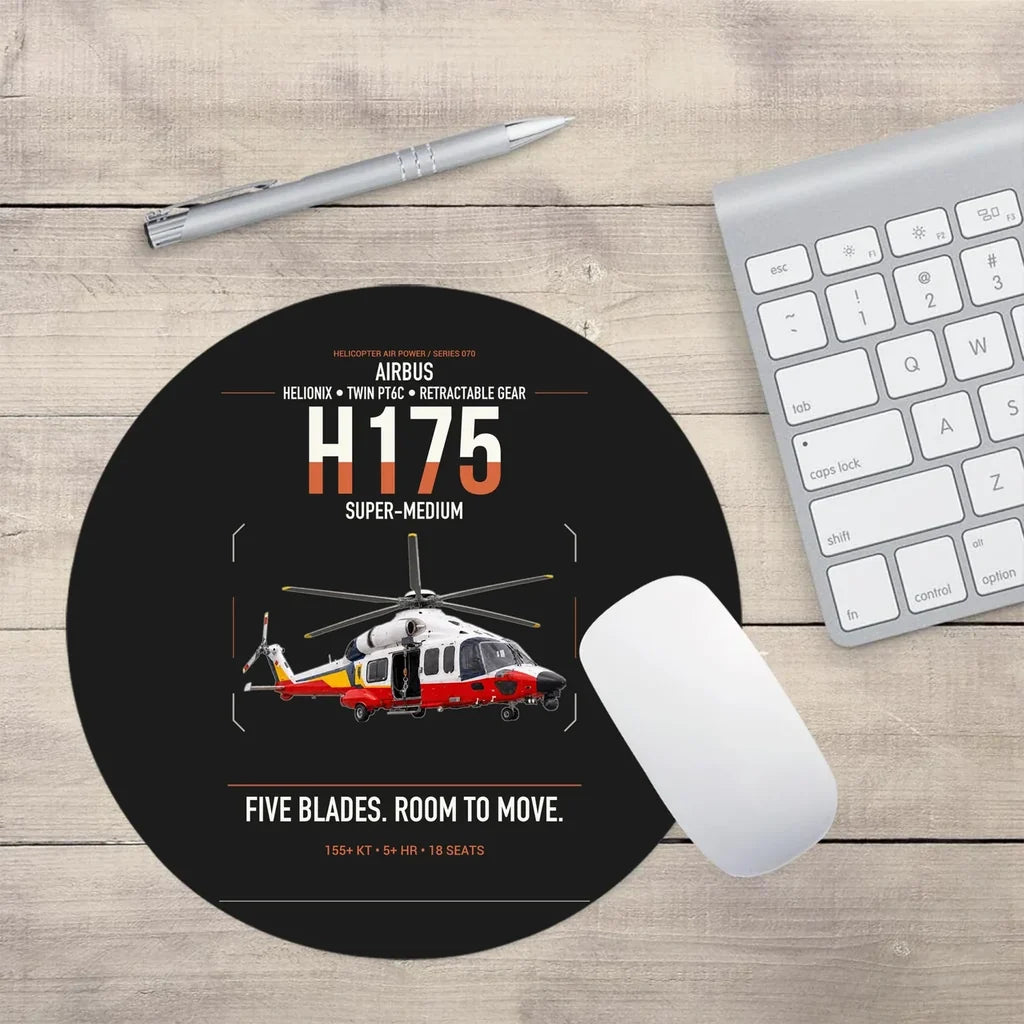 Airbus H175 design on black round mouse pad