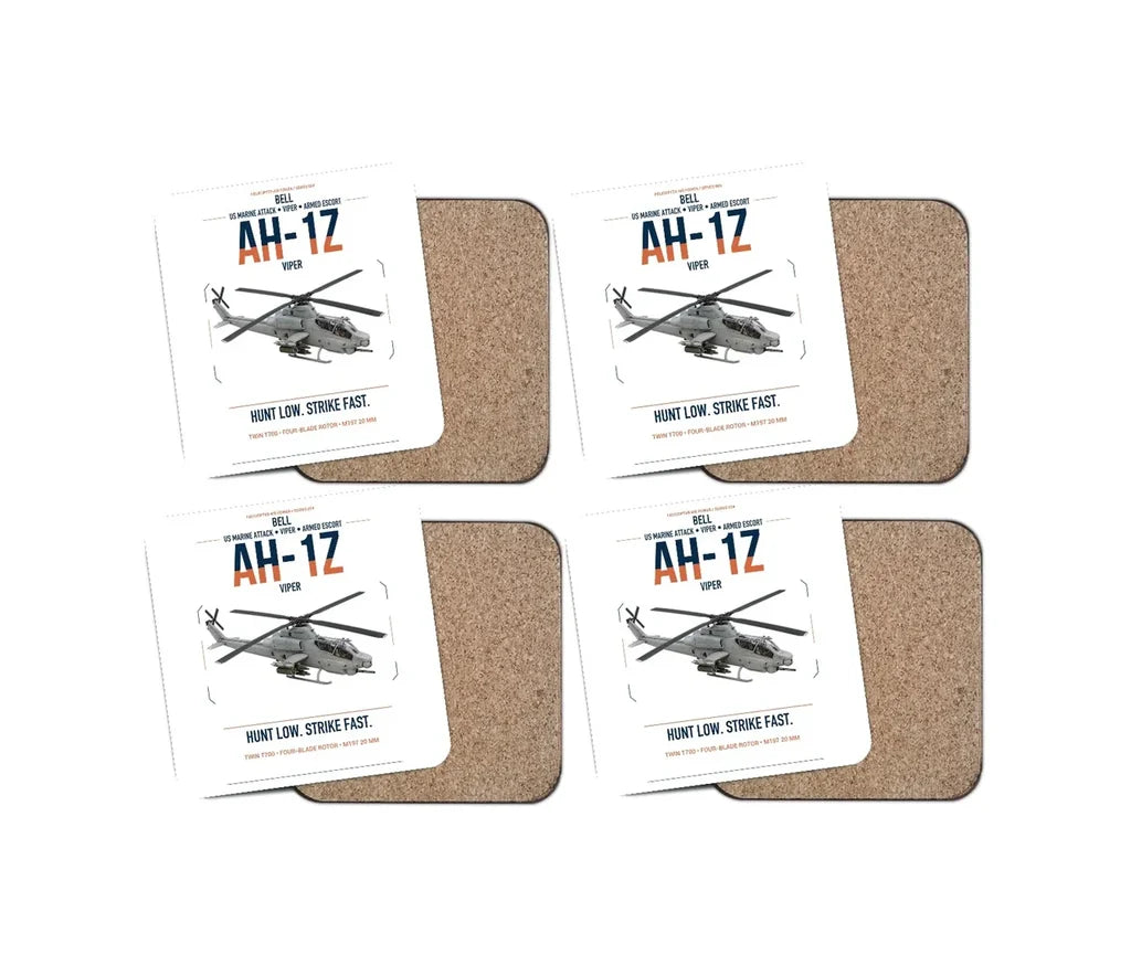 Bell AH-1Z Viper design on white 4 pieces set coaster