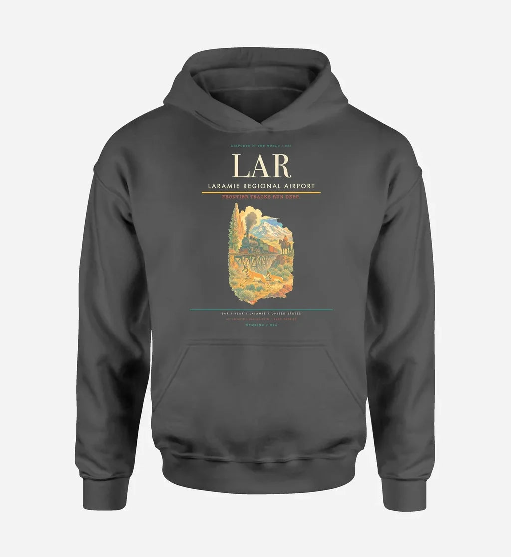 Laramie Regional Airport (LAR) design on dark gray hoodie single-side print