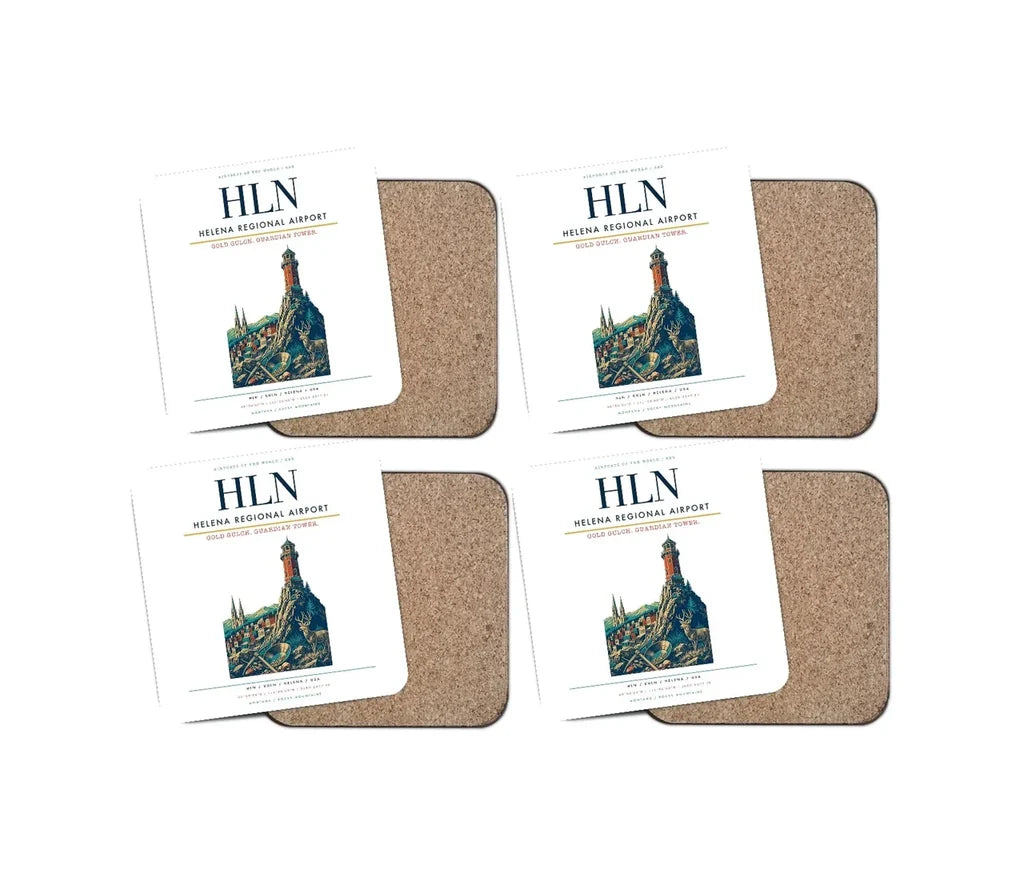 Helena Regional Airport (HLN) design on white 4 pieces set coaster