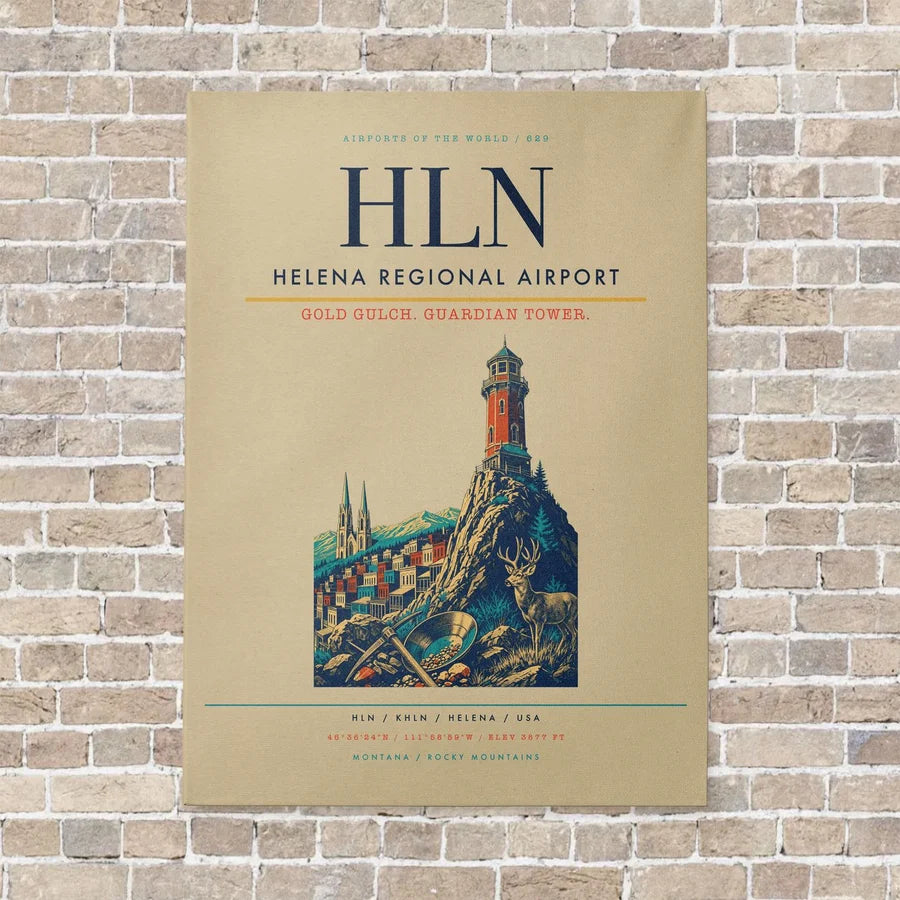 Helena Regional Airport HLN vertical canvas print - no frame - beige background