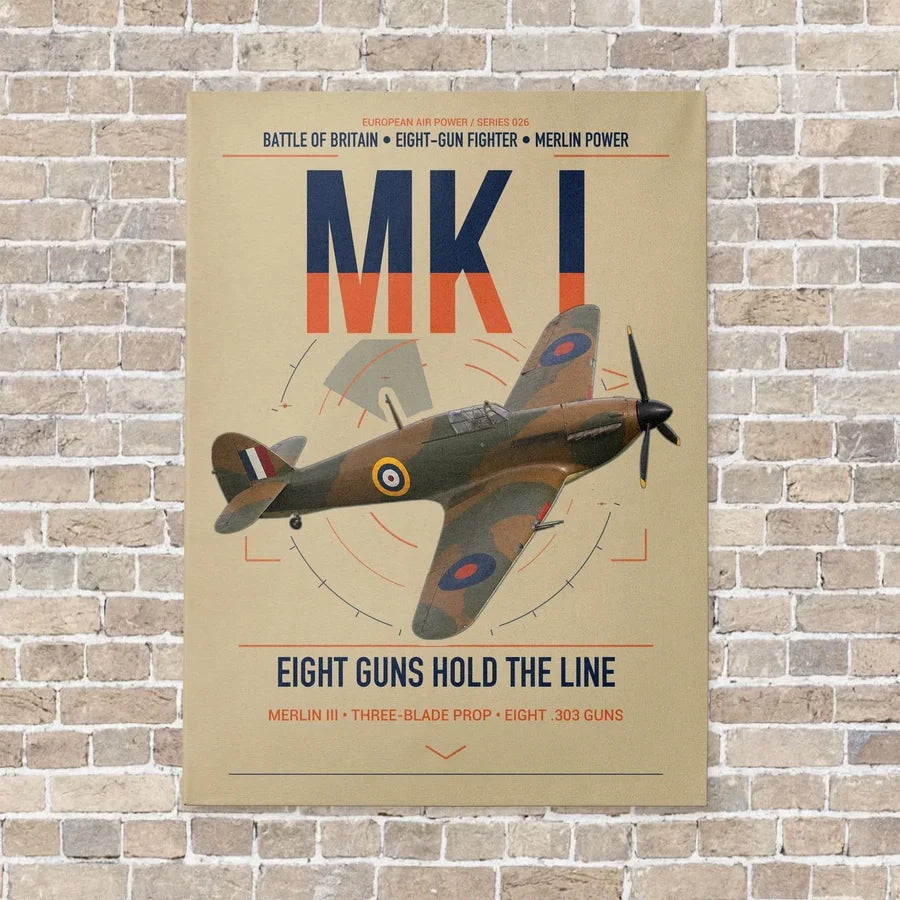 Hawker Hurricane Mk I vertical canvas print - no frame - beige background