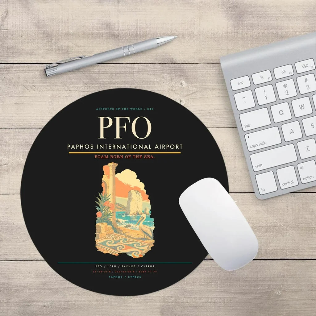 Paphos International Airport (PFO) design on black round mouse pad