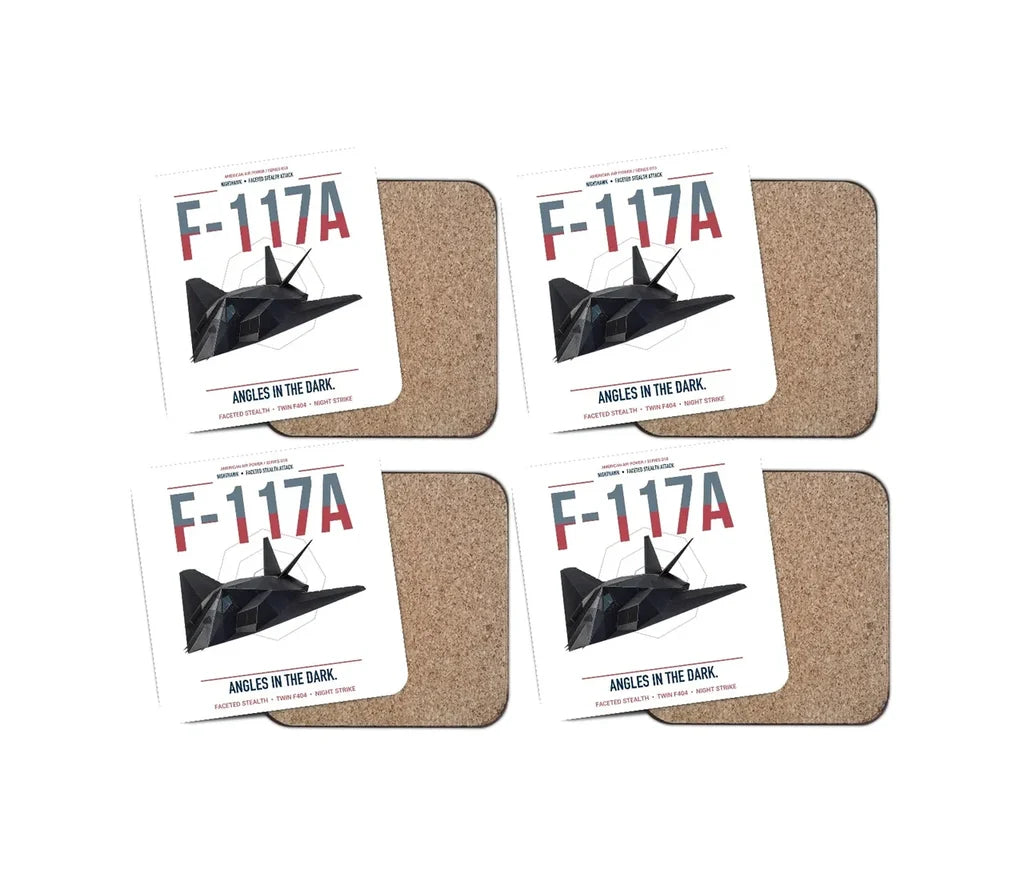F-117A Nighthawk design on white 4 pieces set coaster