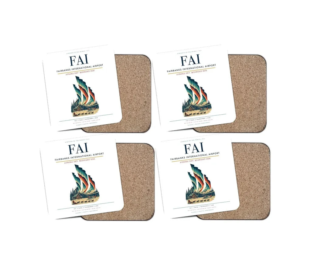 Fairbanks International Airport (FAI) design on white 4 pieces set coaster