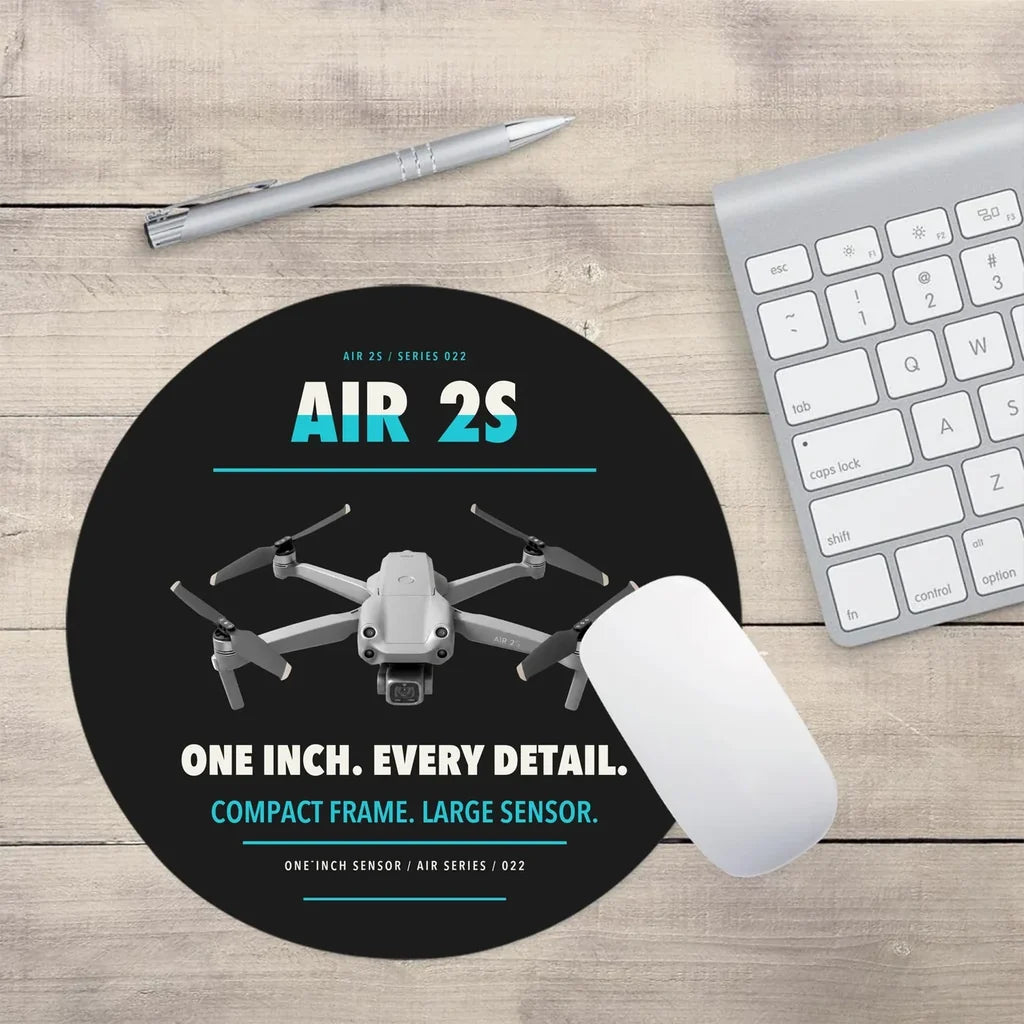 DJI Air 2S design on black round mouse pad