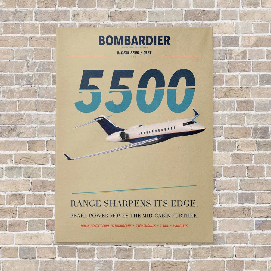 Bombardier Global 5500 vertical canvas print - no frame - beige background