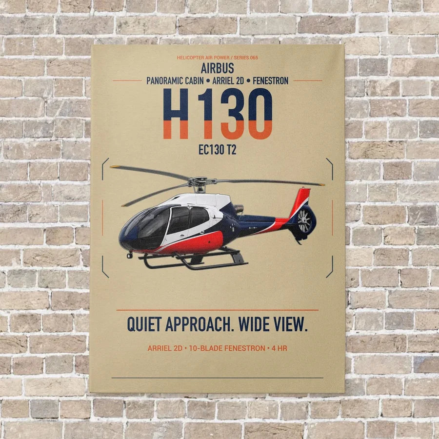 Airbus H130 vertical canvas print - no frame - beige background