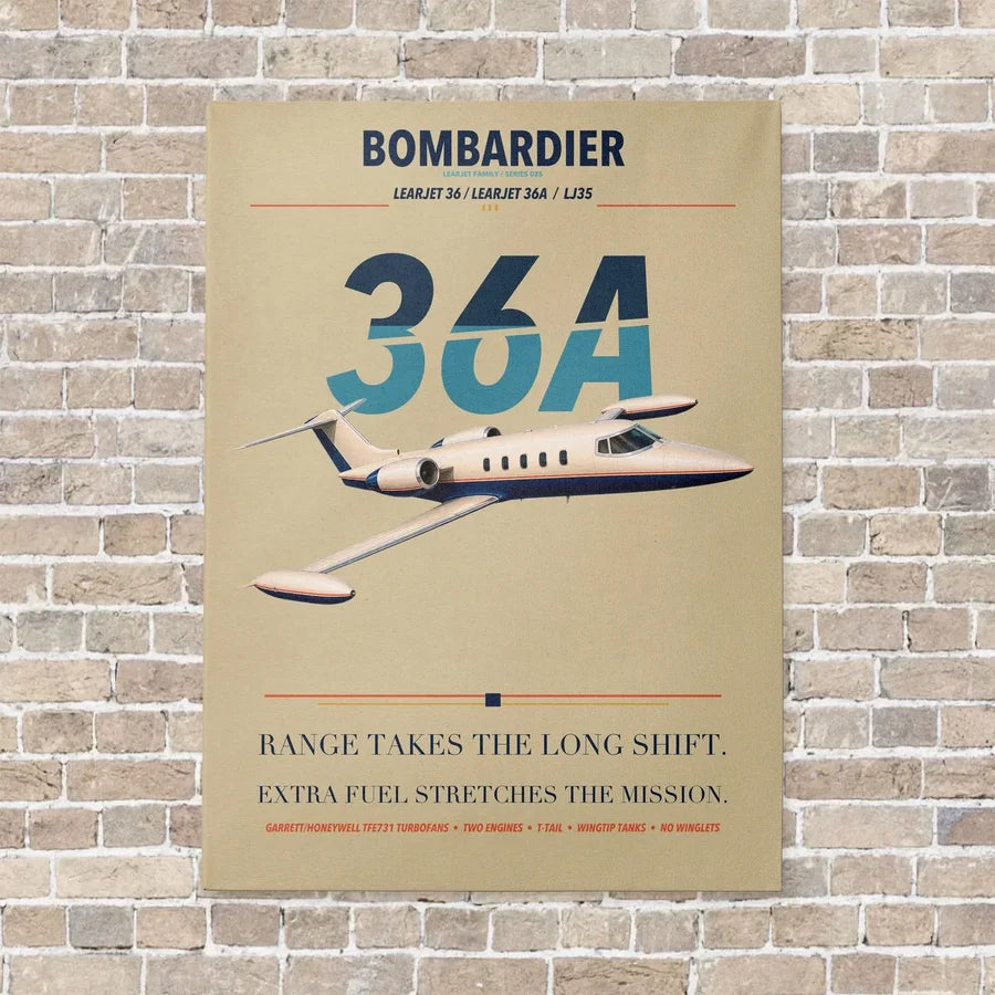 Bombardier Learjet 36A vertical canvas print - no frame - beige background