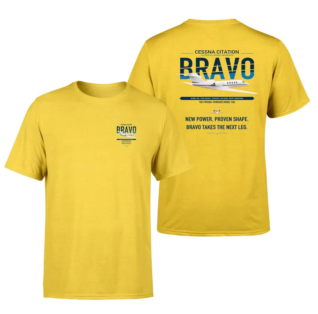 Cessna Citation Bravo design on yellow double-side t-shirt, double-side print