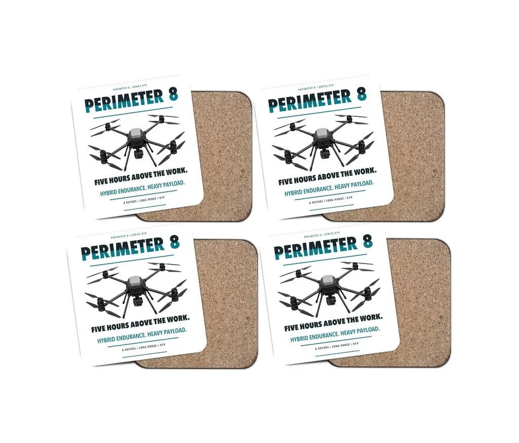 Skyfront Perimeter 8 design on white 4 pieces set coaster