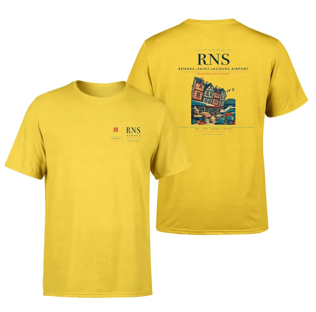 Rennes–Saint-Jacques Airport (RNS) design printed on yellow double-side t-shirt