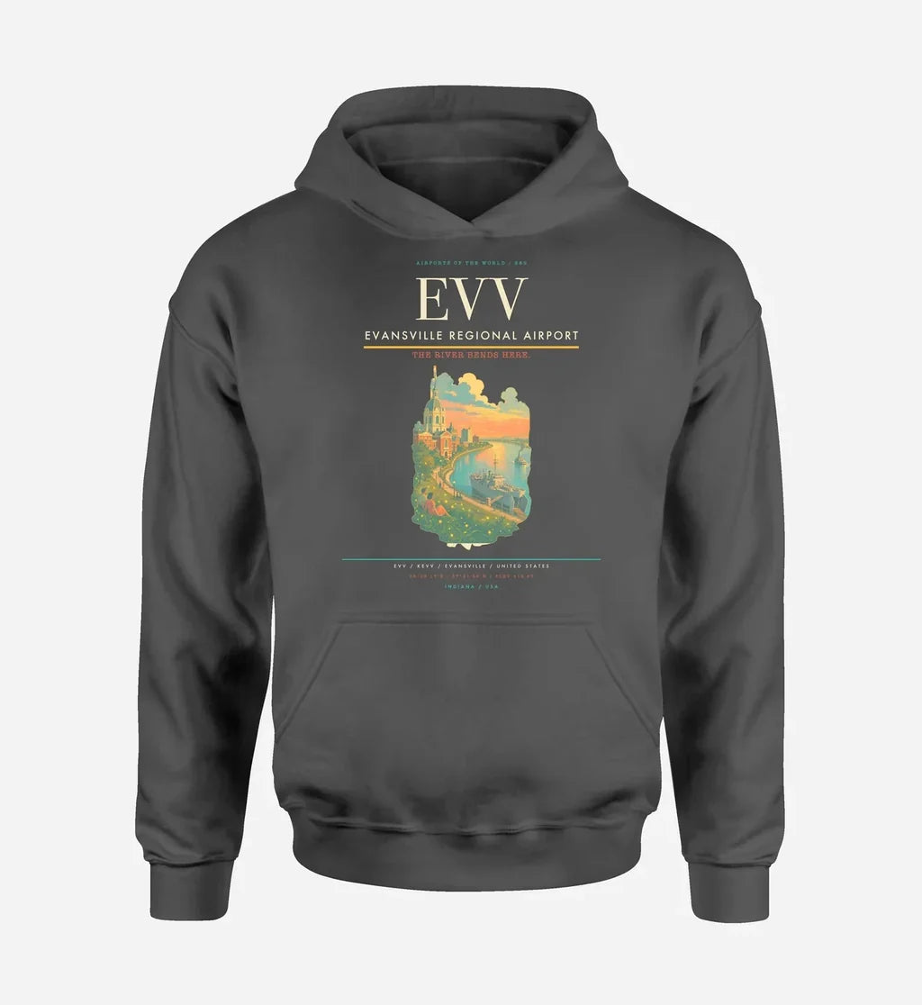 Evansville Regional Airport (EVV) design on dark gray hoodie single-side print