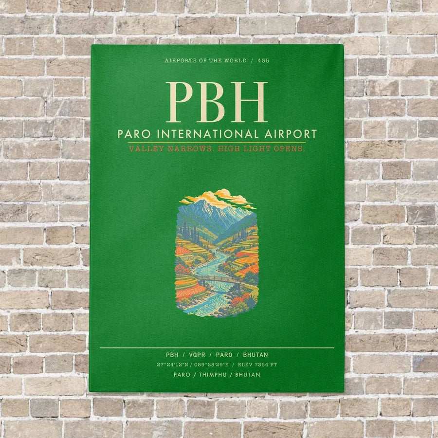 Paro International Airport PBH - Canvas Framed - Green