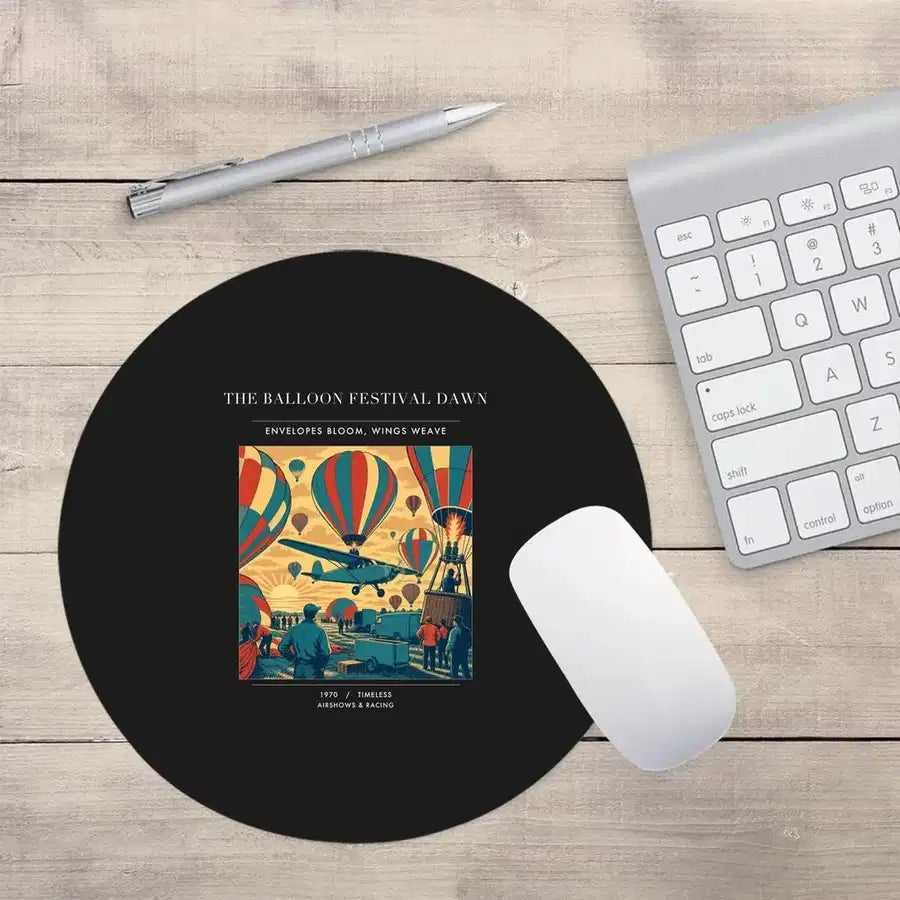VINTAGE G4394 - The Balloon Festival Dawn - Designed Mouse Pads design on black round