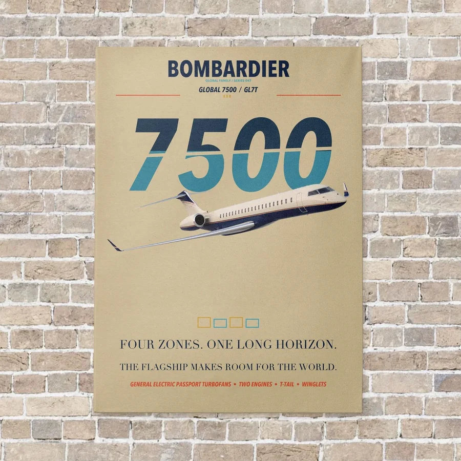 Bombardier Global 7500 vertical canvas print - no frame - beige background