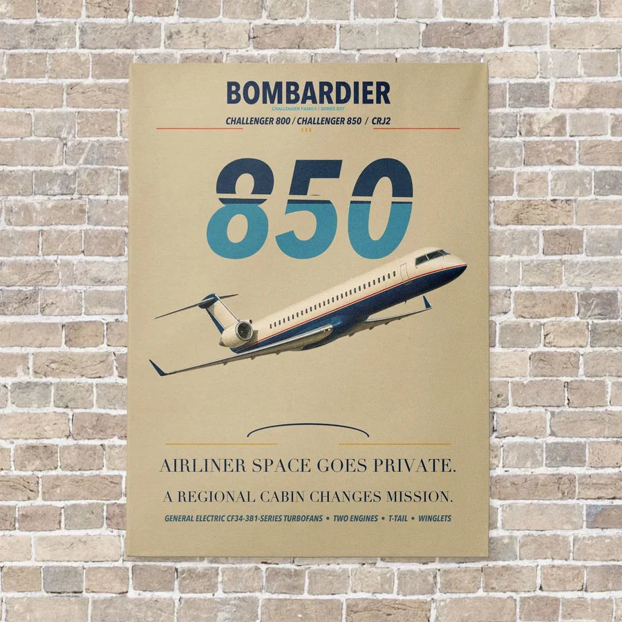 Bombardier Challenger 850 vertical canvas print - no frame - beige background