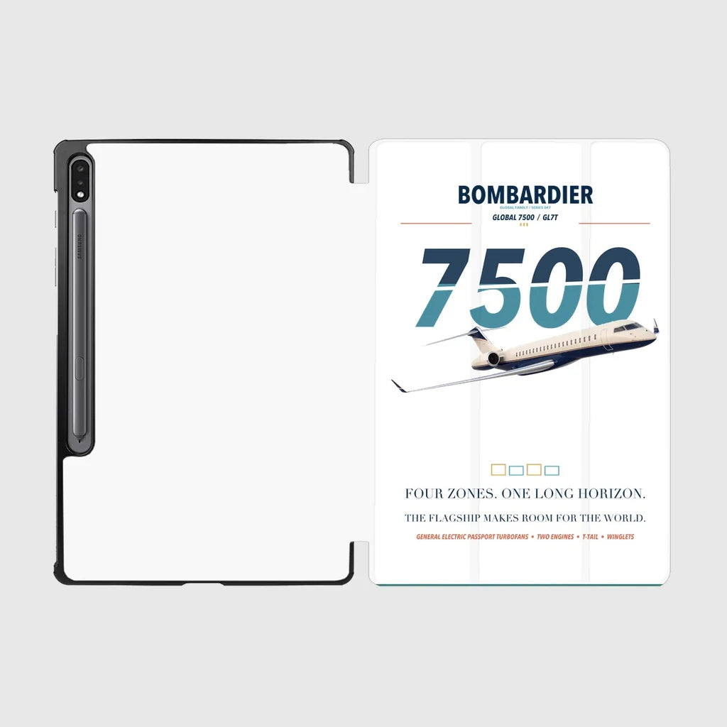 Bombardier Global 7500 design on white samsung tablet tablet case